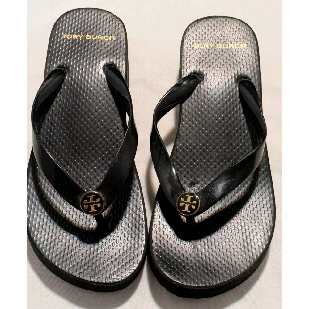Tory Burch Women's Thandie US 6 Blk  Platform Wedge Slip-On Flip Flops Sandals